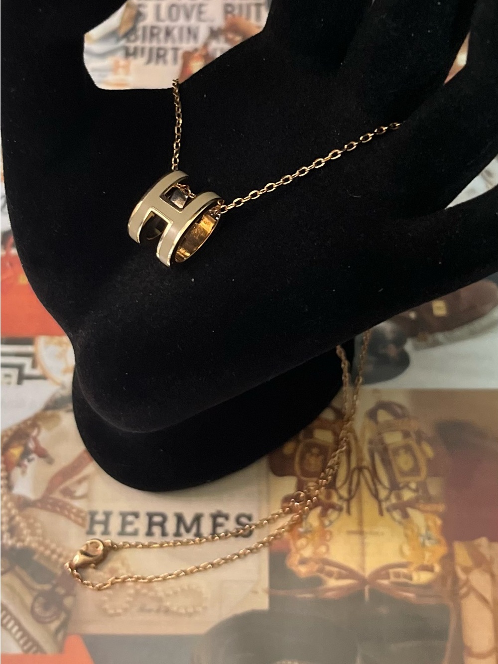Hermès Gold Mini Pop H Pendant Necklace with Marton Hlaze color Enamel